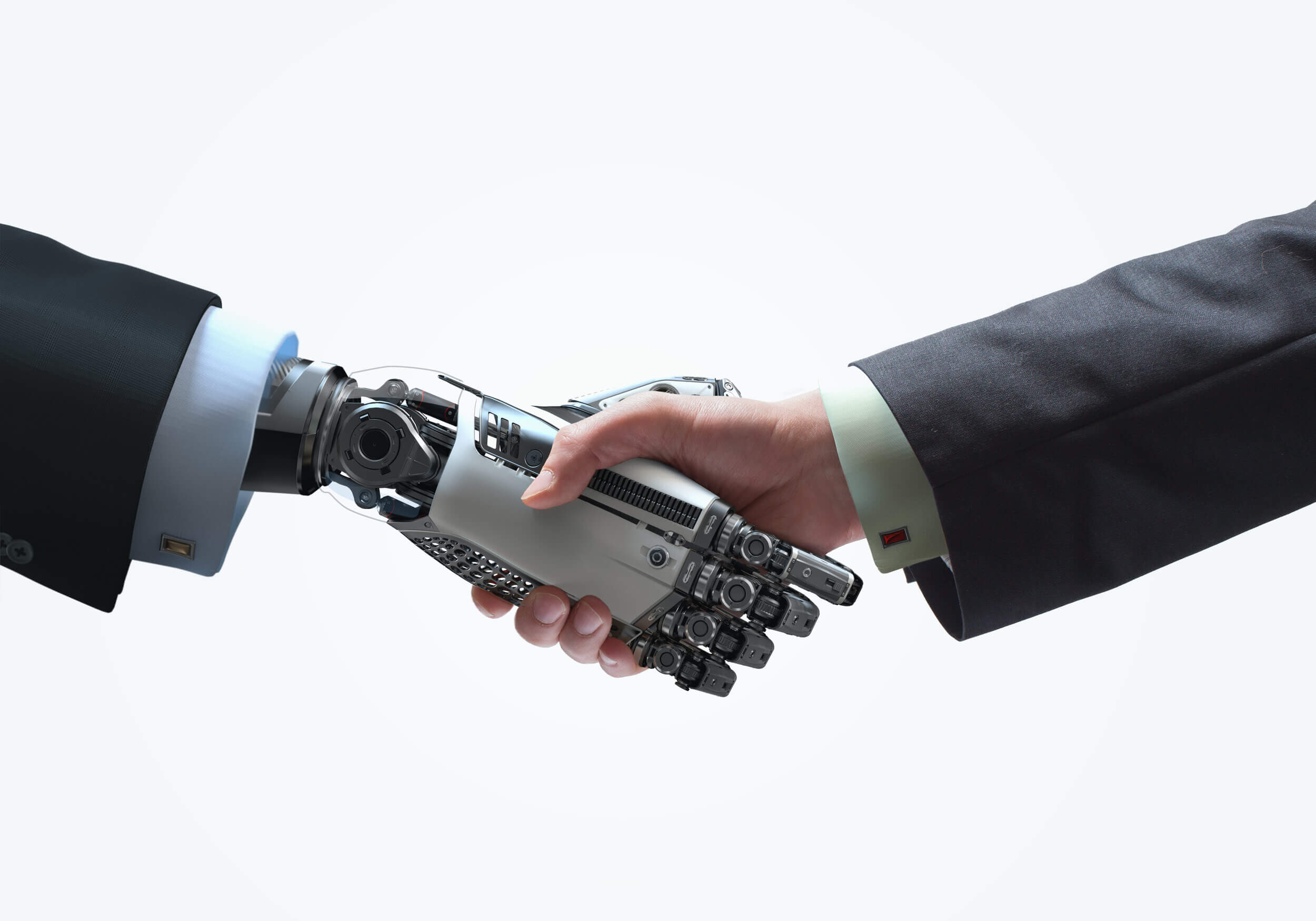 Business,Human,And,Robot,Hands,In,Handshake.,Artificial,Intelligence,Technology